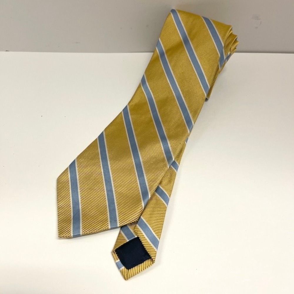 Brooks Brothers 346‎ Yellow Blue Striped Men's Silk Necktie Tie